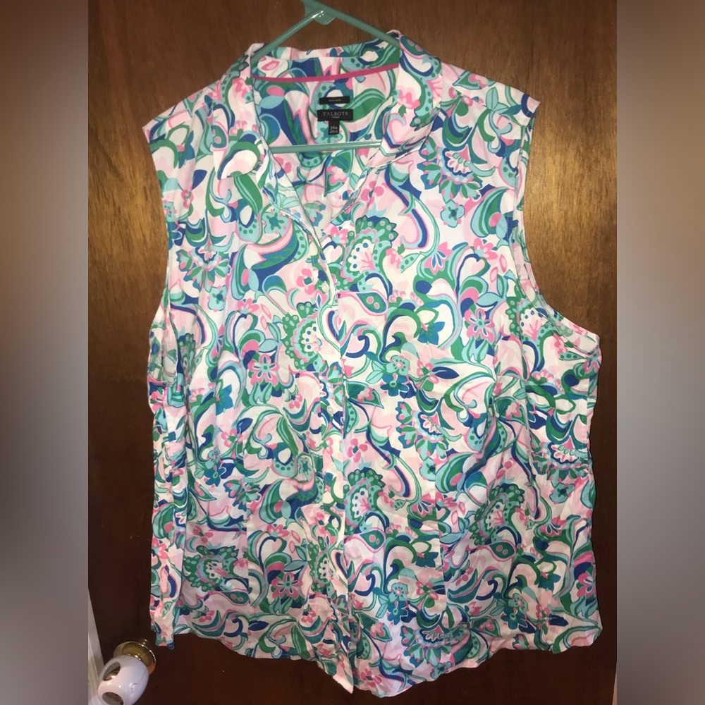 Talbots Multicolor Floral Swirl Sleeveless Button-Front Blouse